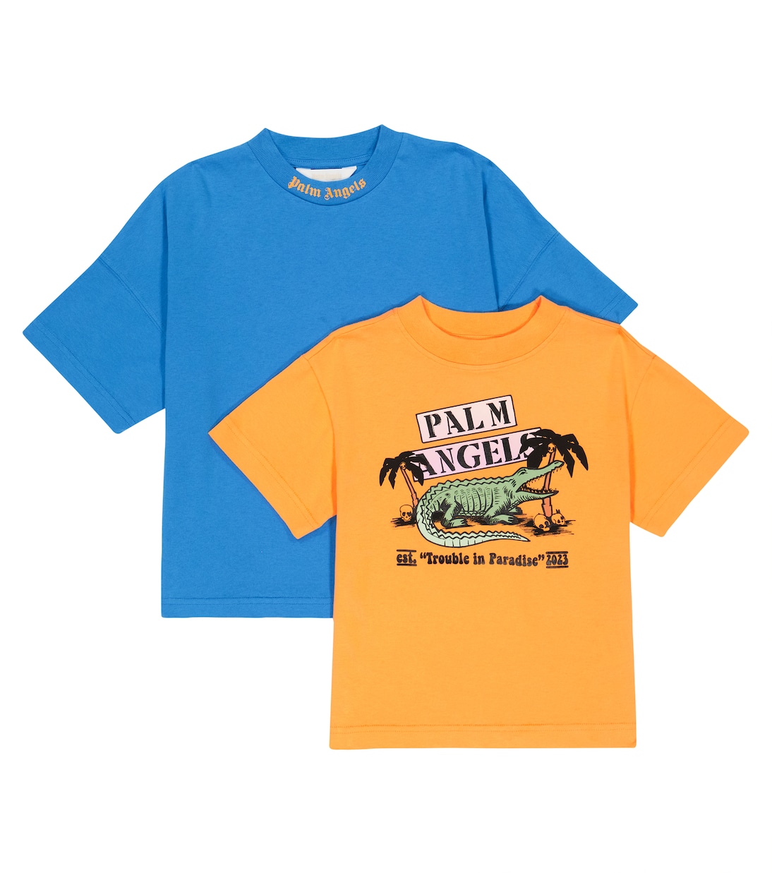 

Комплект из двух хлопковых футболок Palm Angels Kids, Light Blue Orange