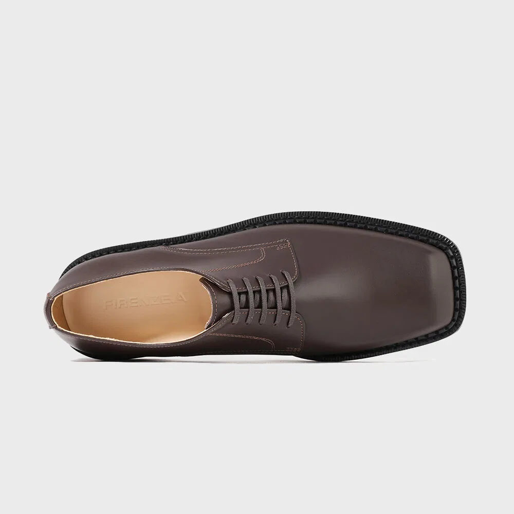 Мужские коричневые дерби с квадратным мысом и резиновой подошвой Vibram от Firenze.A — фото 4