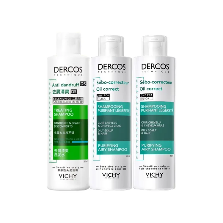 Vichy Шампунь для объема и очищения с мятой 50 мл + 200 мл + 200 мл, Three-Piece Set: Hydrating Shampoos 200ml*2+Green Logo Refreshing Shampoos 200ml