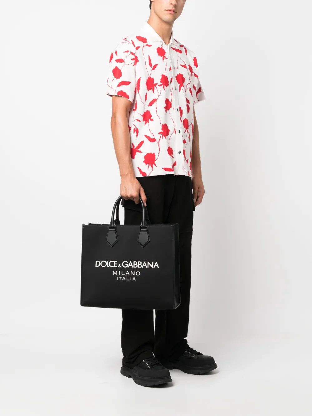 Большая сумка-тоут с тисненым логотипом DOLCE & GABBANA, черный — фото 2