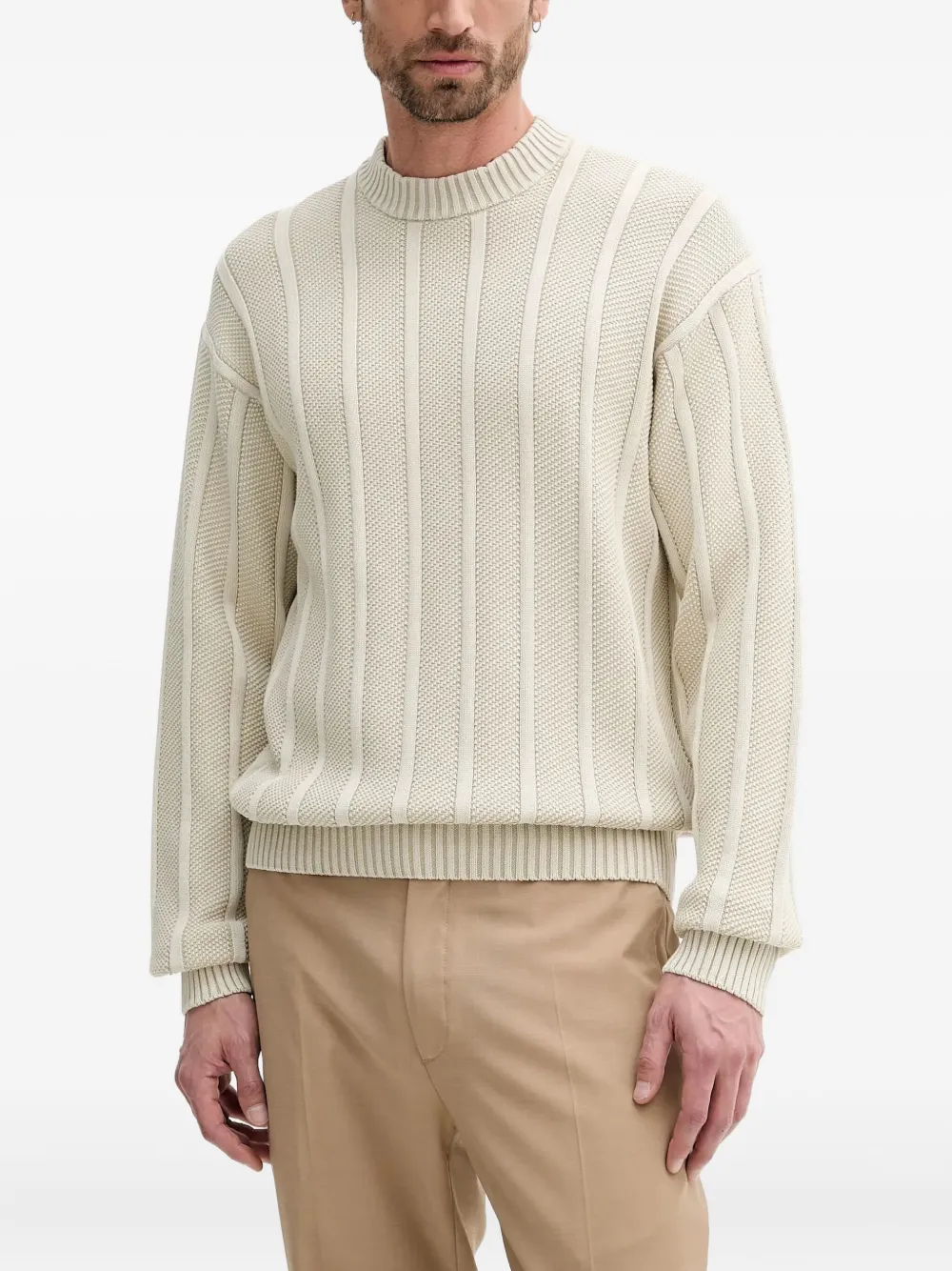 

Свитер в рубчик с круглым вырезом BOSS, нейтральный