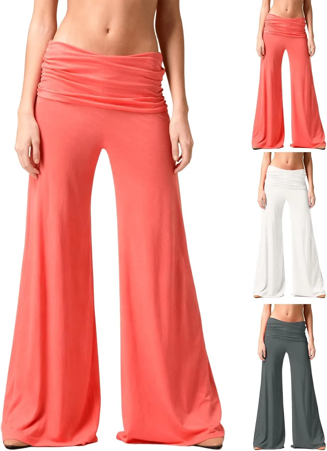 

Женские складчатые йога-штаны Low Rise Wide Leg Stretchy Coral с присборенной талией
