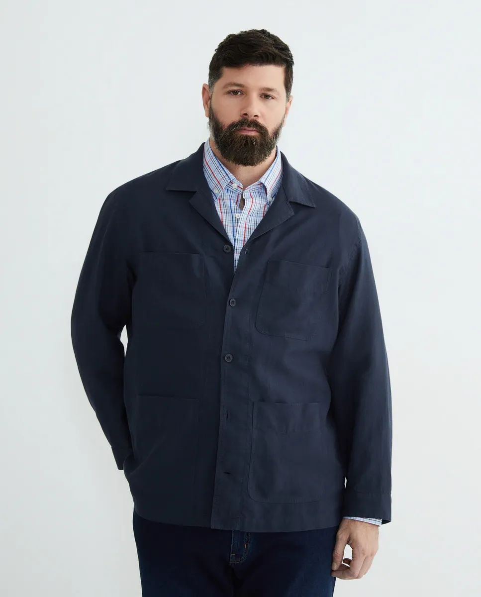 

Мужская рубашка больших размеров, смесовый лен Dustin, темно-синий