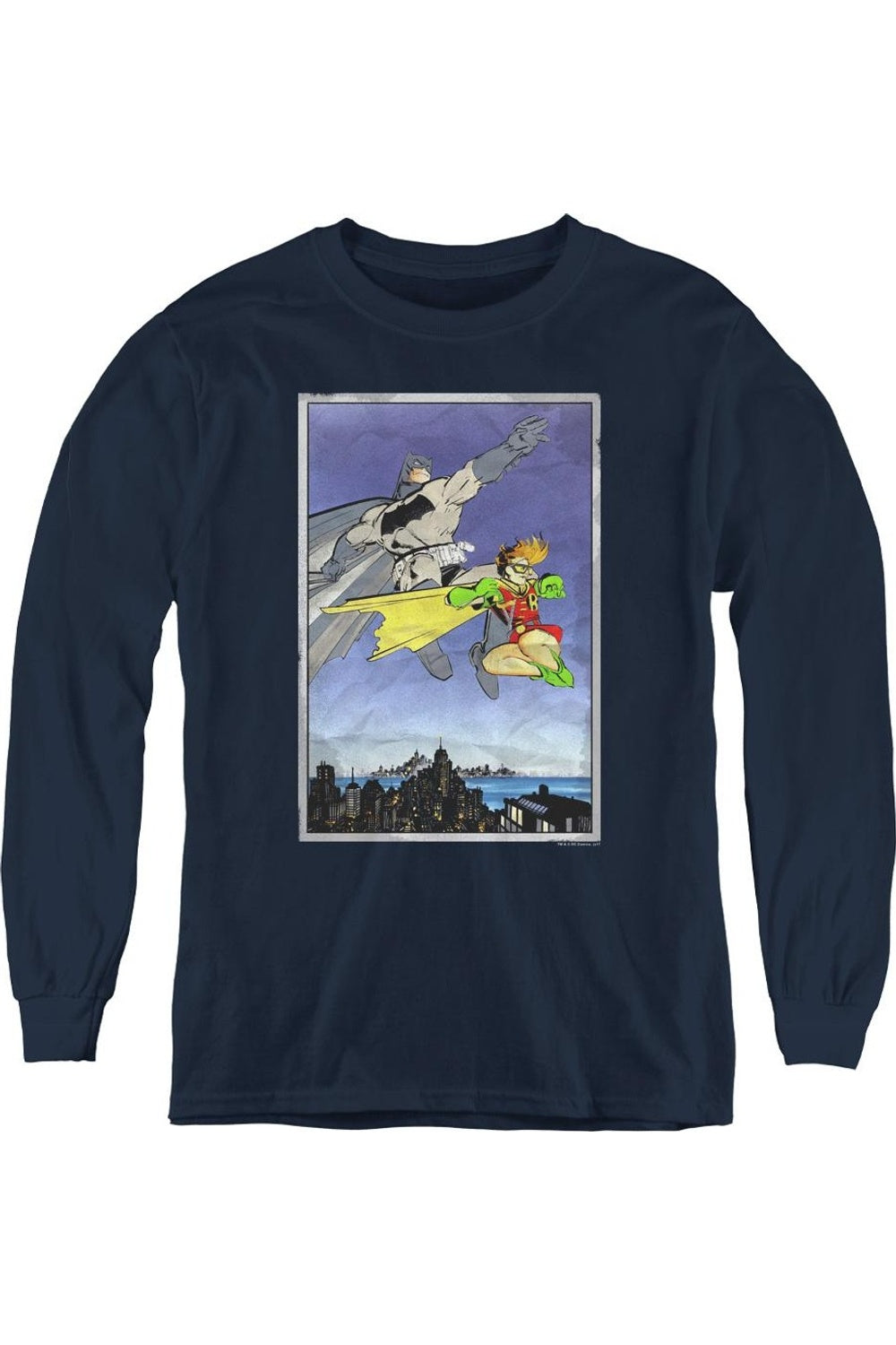 

Футболка с длинным рукавом Batman Dkr Duo для подростков Gildan, темно-синий