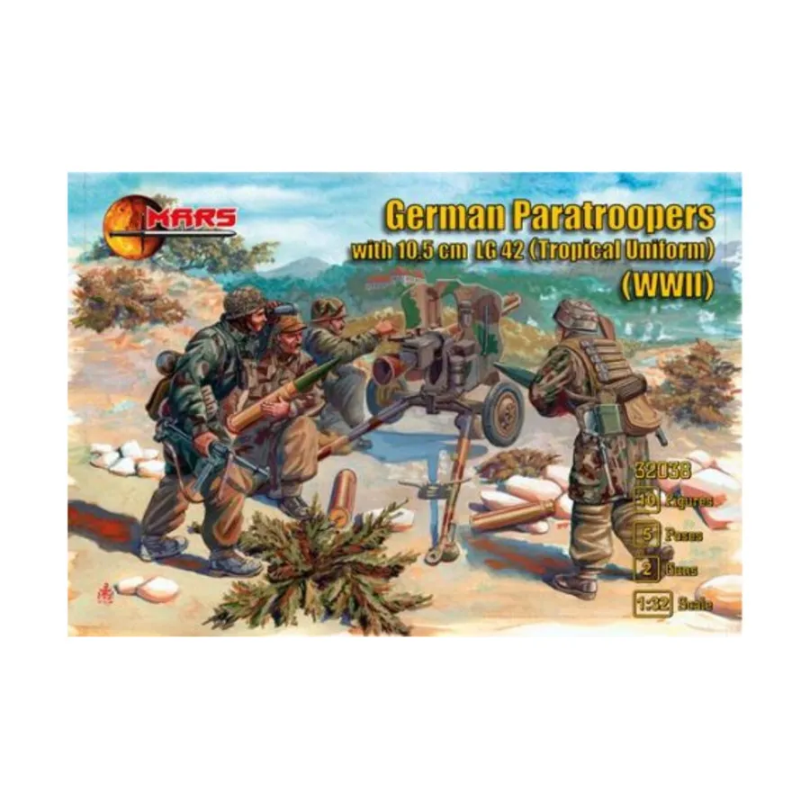 

Немецкие десантники с пушкой LG4/43 10,5 см (тропическая форма), Historical Miniatures (1:32) (Mars Figures)