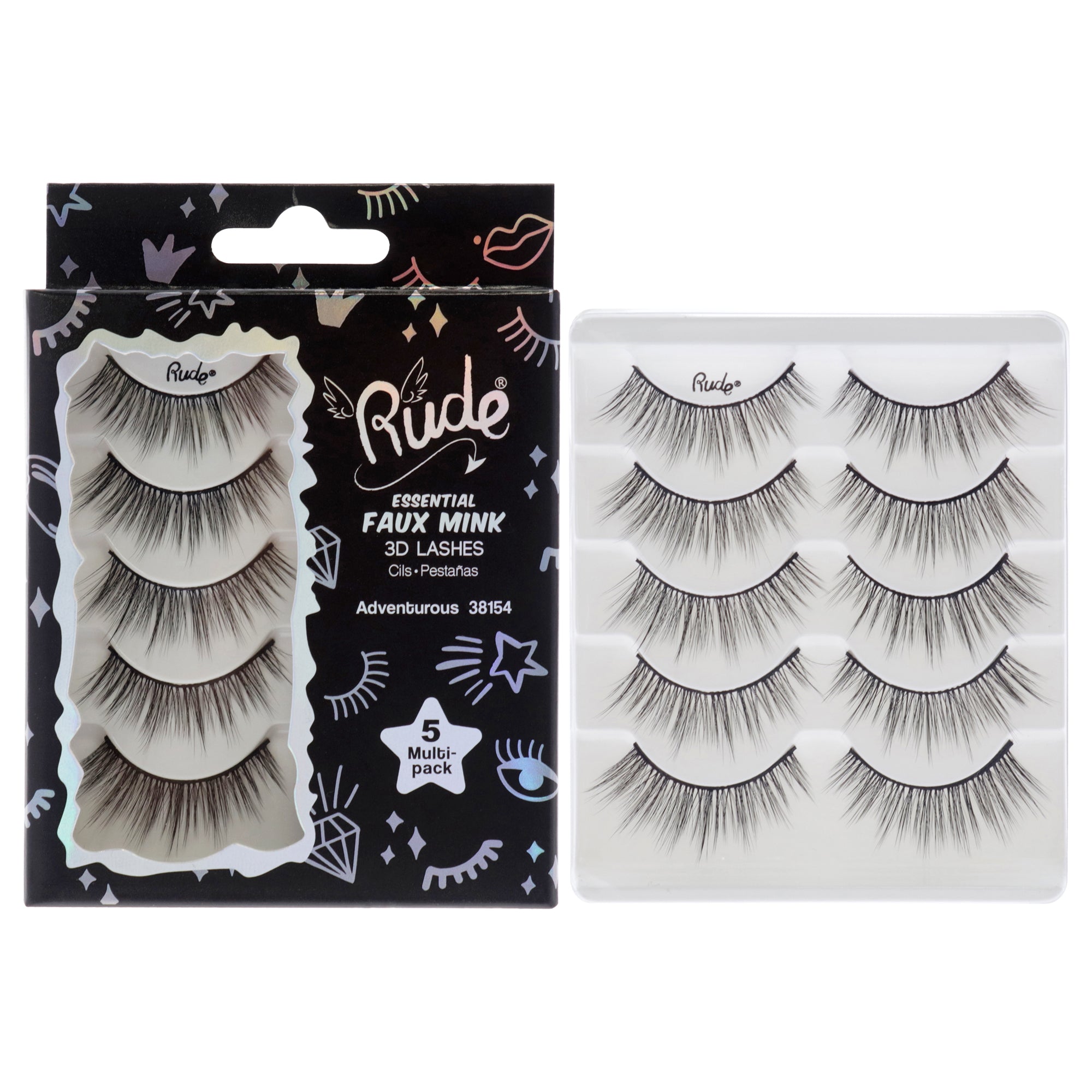 

Накладные ресницы Essential Faux Mink 3D Lashes - Adventurous от Rude Cosmetics для женщин - 5 пар, прозрачный