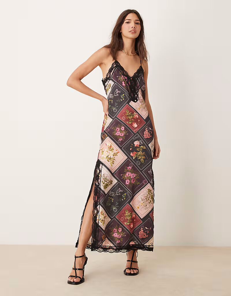 

Платье макси на бретелях с кружевной отделкой в стиле пэчворк Miss Selfridge, мультиколор