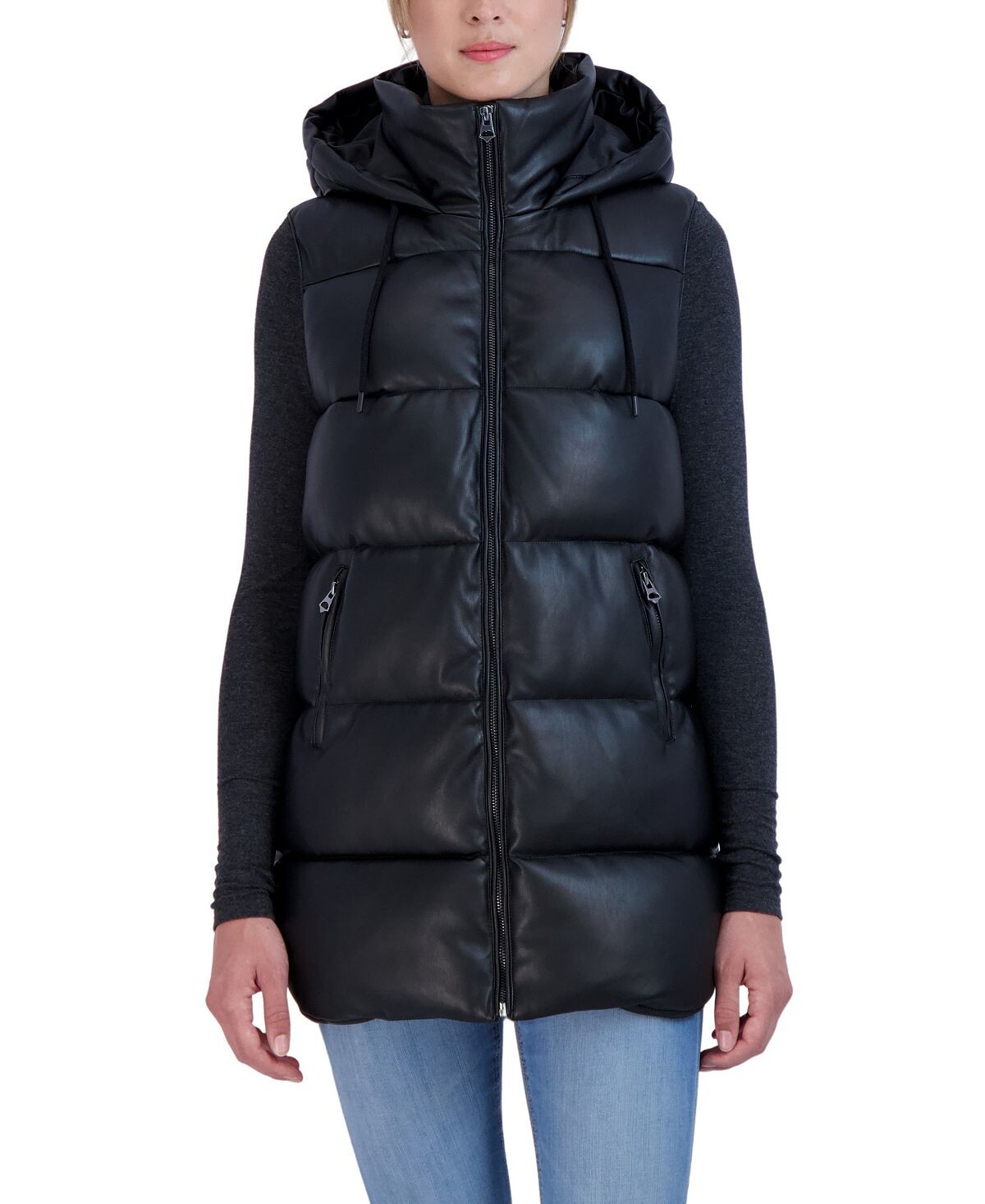 

Женский пуховик из искусственной кожи с капюшоном Sebby Collection, черный