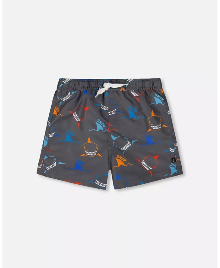

Шорты для мальчиков с принтом Orange, Red, And Blue Sharks On Gray Deux par Deux, серый