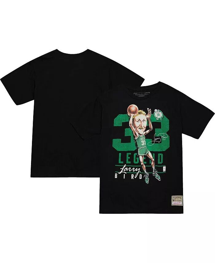 

Мужская черная футболка Boston Celtics Hardwood Classics с карикатурой на Ларри Берда Mitchell & Ness