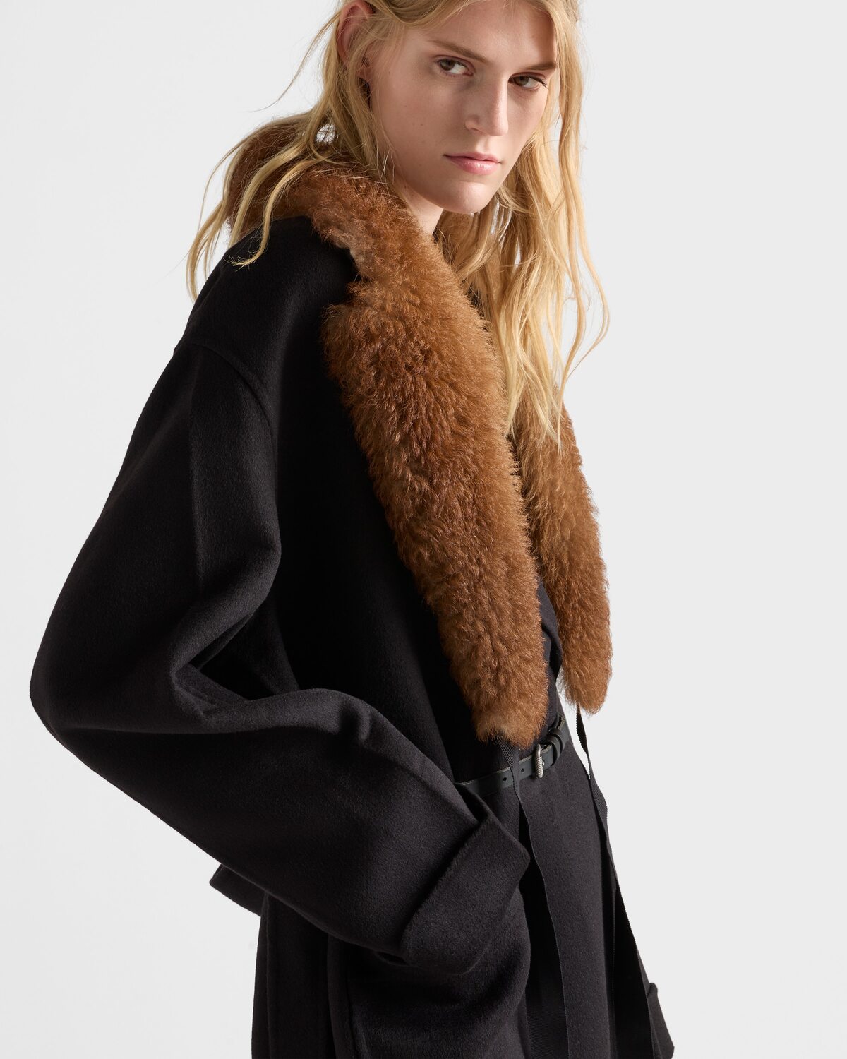 Однобортное пальто из двойного кашвула Prada, черный — фото 4
