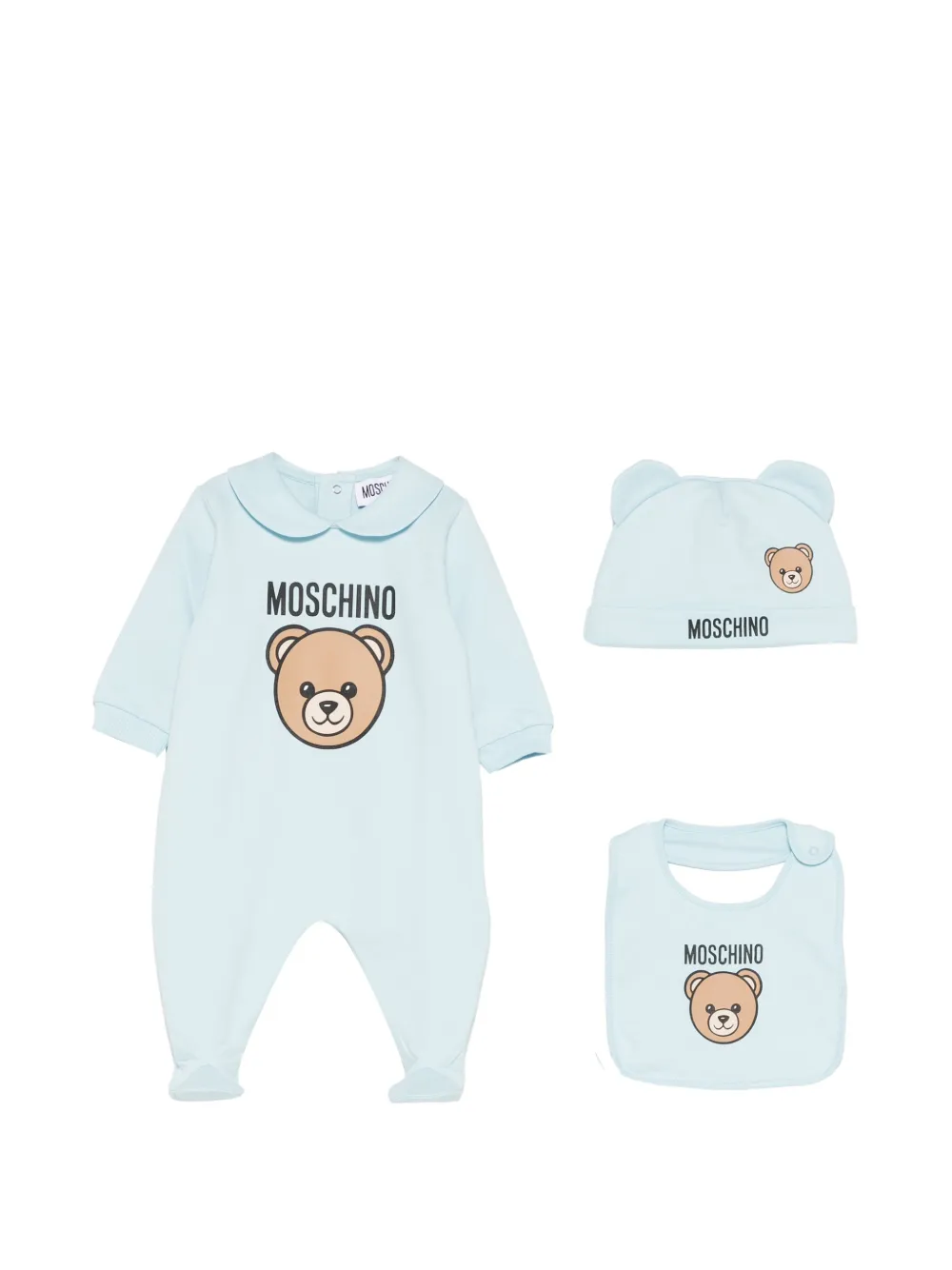 

Комплект боди с воротником и принтом медведя (набор из трех) Moschino Kids, синий
