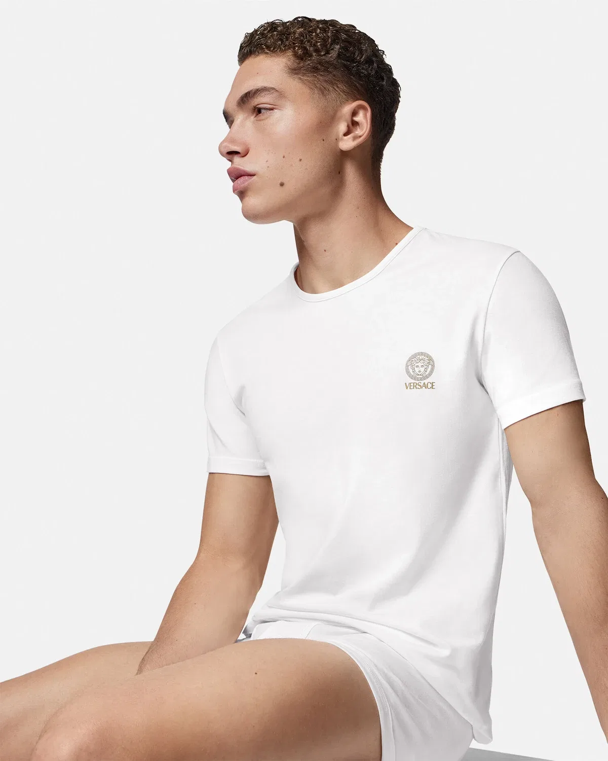 Комплект из двух маек из хлопкового трикотажа Versace, белый — фото 2