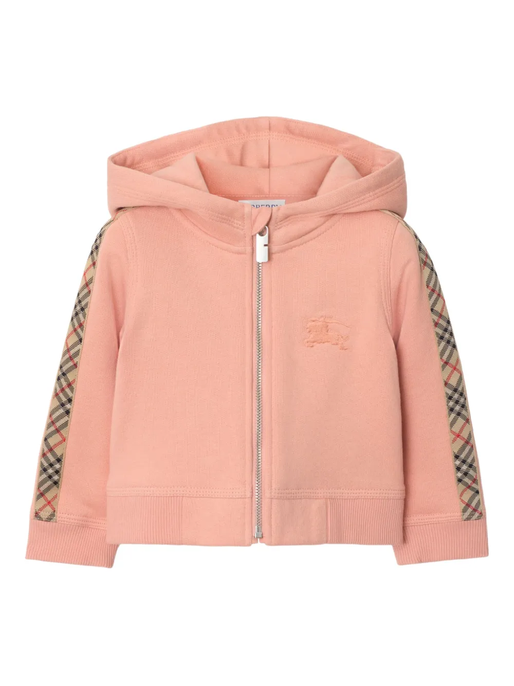 

Толстовка с капюшоном на молнии с клетчатой отделкой BURBERRY KIDS, розовый