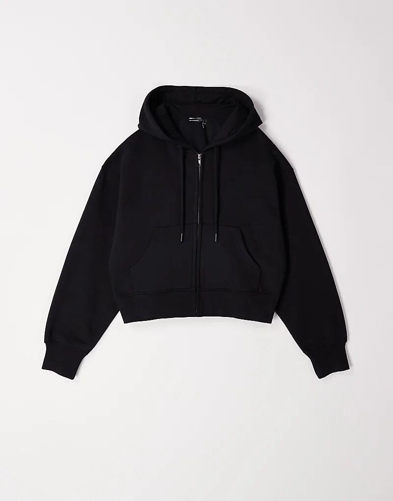 

Укороченная толстовка с капюшоном на молнии с начесом сзади ASOS DESIGN черного цвета