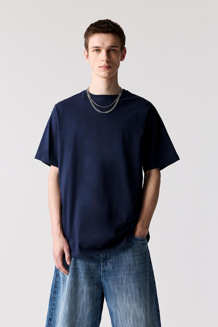 

Базовая хлопковая футболка с коротким рукавом Pull And Bear, синий