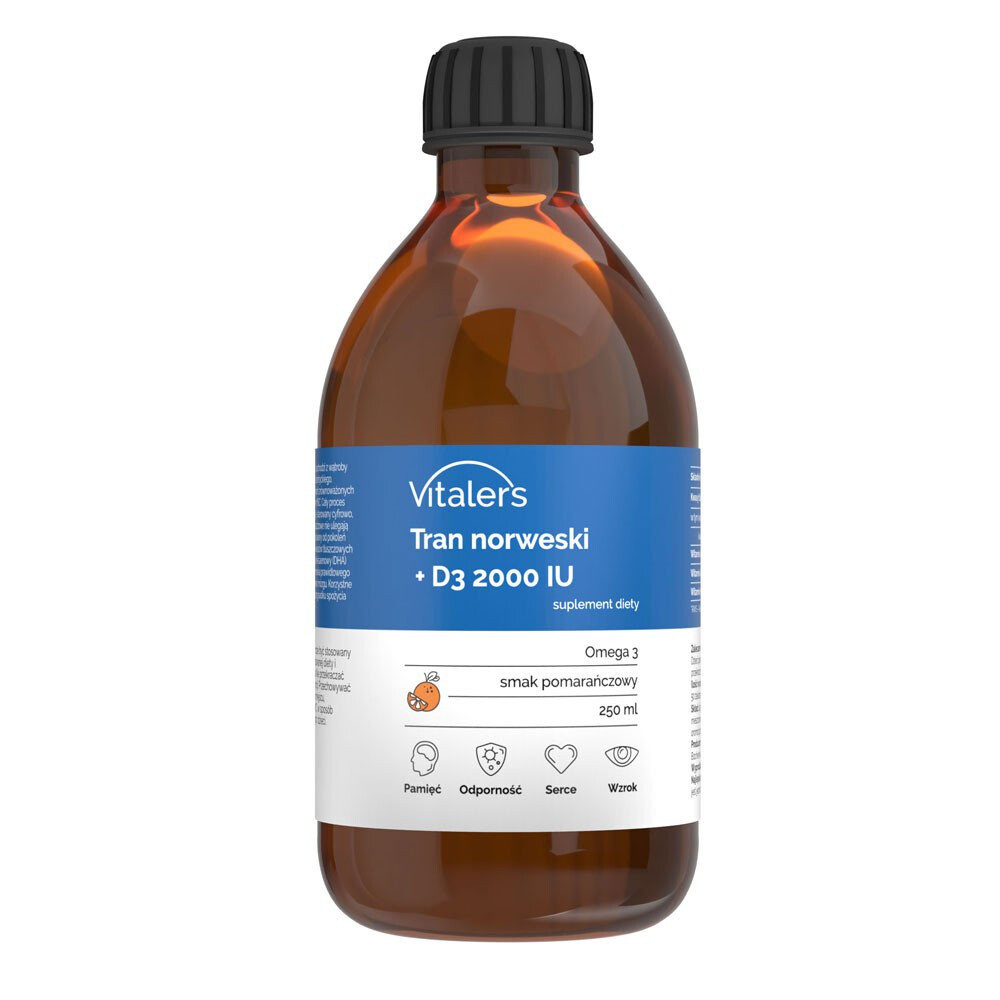 

Vitaler's, Норвежский рыбий жир Омега-3 1200 мг + D3 2000 МЕ, вкус апельсина, 250 мл Inna Marka