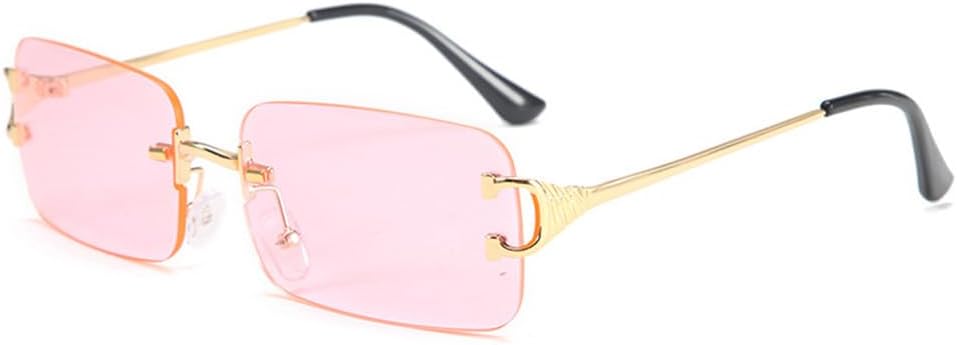 

Мужские солнцезащитные очки без оправы в форме прямоугольника, металлические, маленькие; женские солнцезащитные очки без оправы с градиентным покрытием, защита от УФ-излучения UV400 VFDHN, Gold With Pink