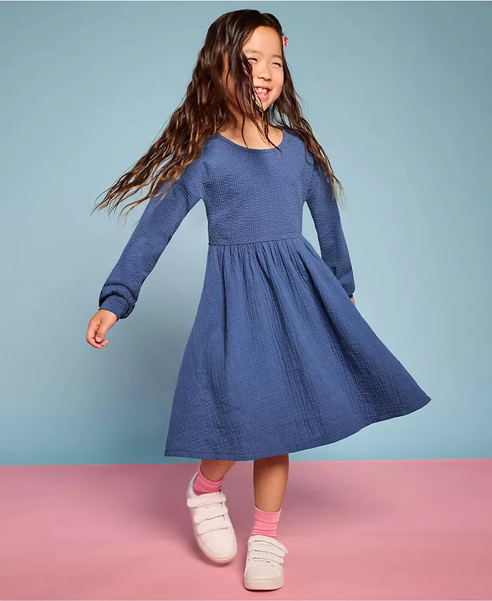 

Детское платье с длинными рукавами и ребристой фактурой Lands' End, синий