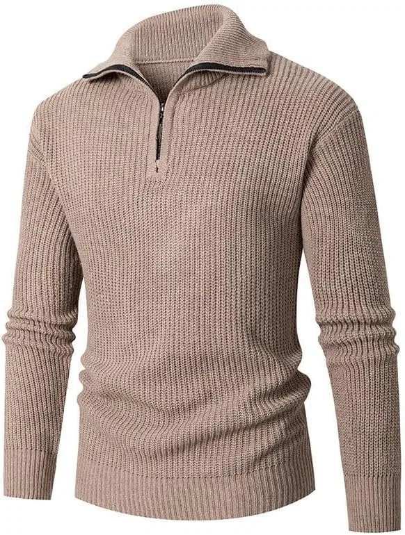Мужской свитер Slim Fit с полумолнией и воротником стойкой Generic, хаки