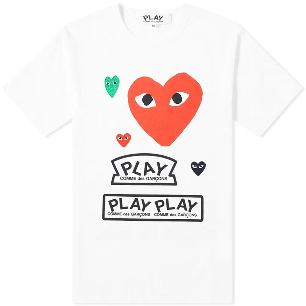 Красная футболка с яркими сердечками Comme Des Garcon, белый — фото 3