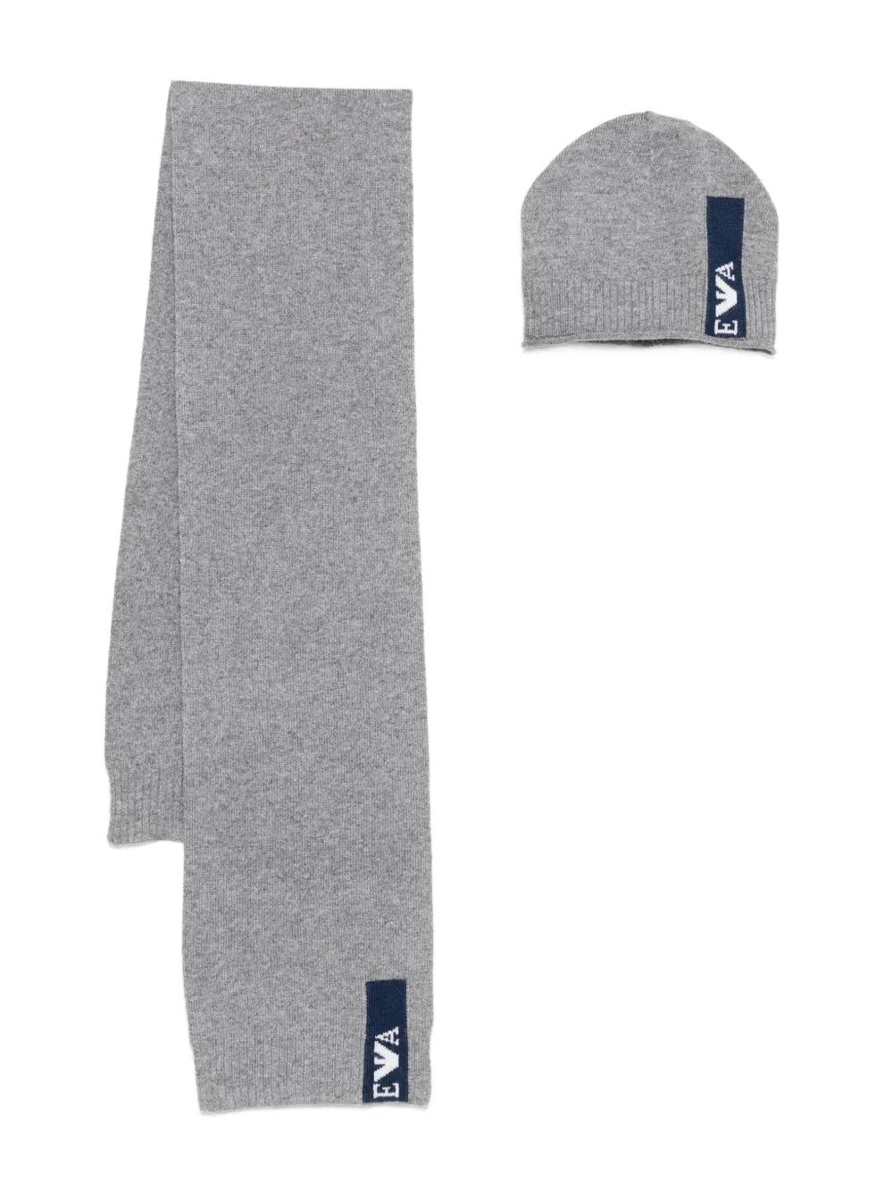 

Комплект из шапки бини и шарфа с логотипом Emporio Armani Kids, серый