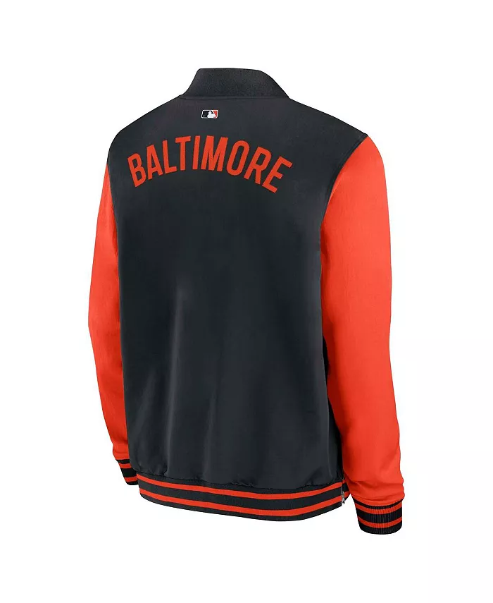 Мужская черно-оранжевая бомбер-куртка с полной застежкой-молнией Baltimore Orioles Authentic Collection Dugout Nike — фото 3