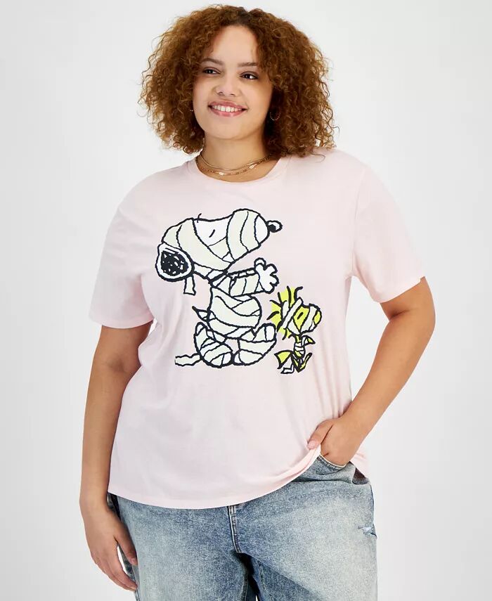 

Модная футболка больших размеров с короткими рукавами Snoopy and Woodstock Mummy Love Tribe, розовый