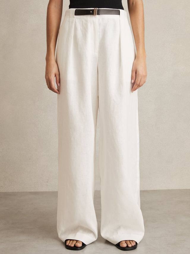 

Укороченные льняные брюки Analise с широкими штанинами Reiss, White