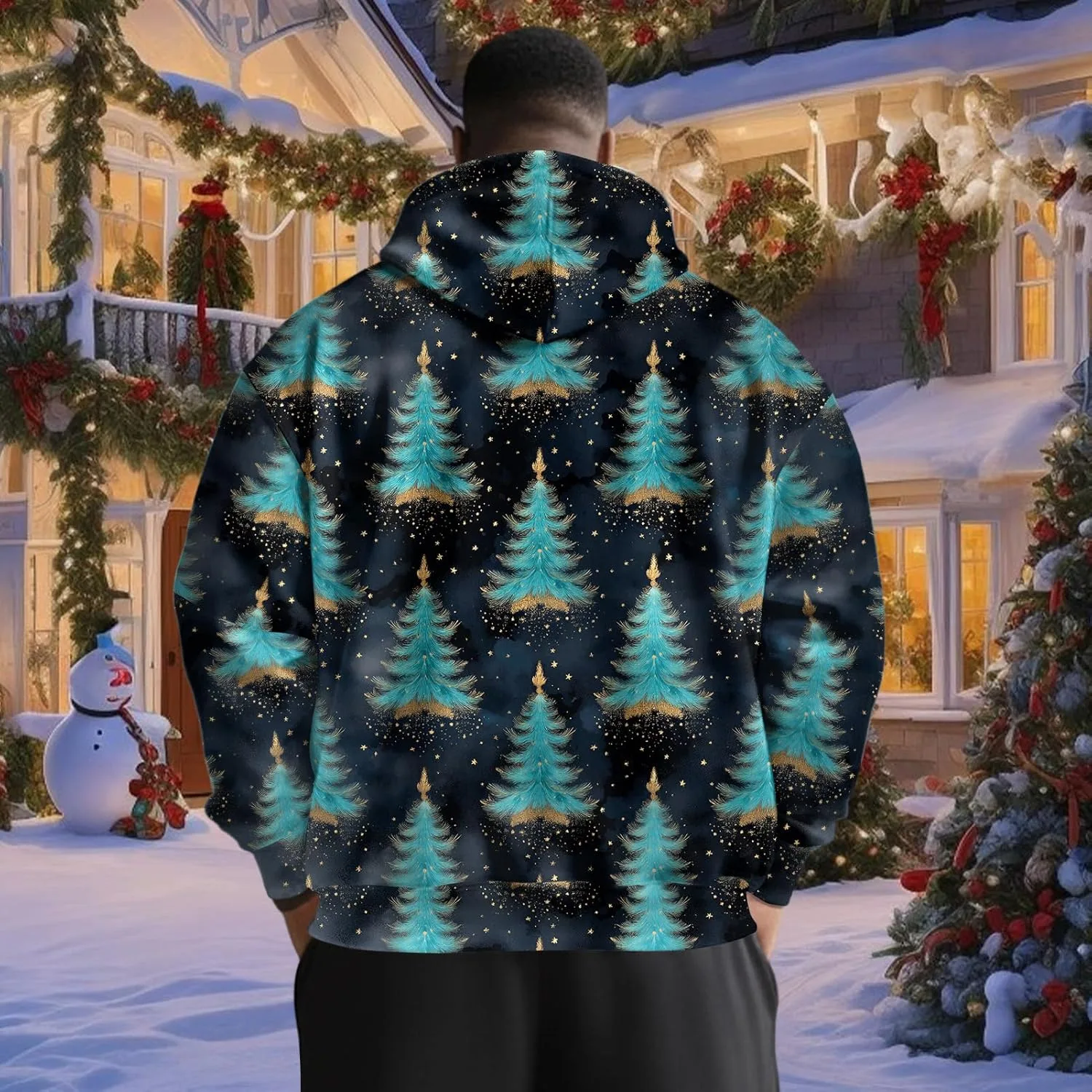 Рождественский худи для мужчин | Christmas Tree оверсайз | Свободный фасон, свитшот, модный повседневный топ, стритстайл Generic, Fantasy Christmas Tree — фото 3