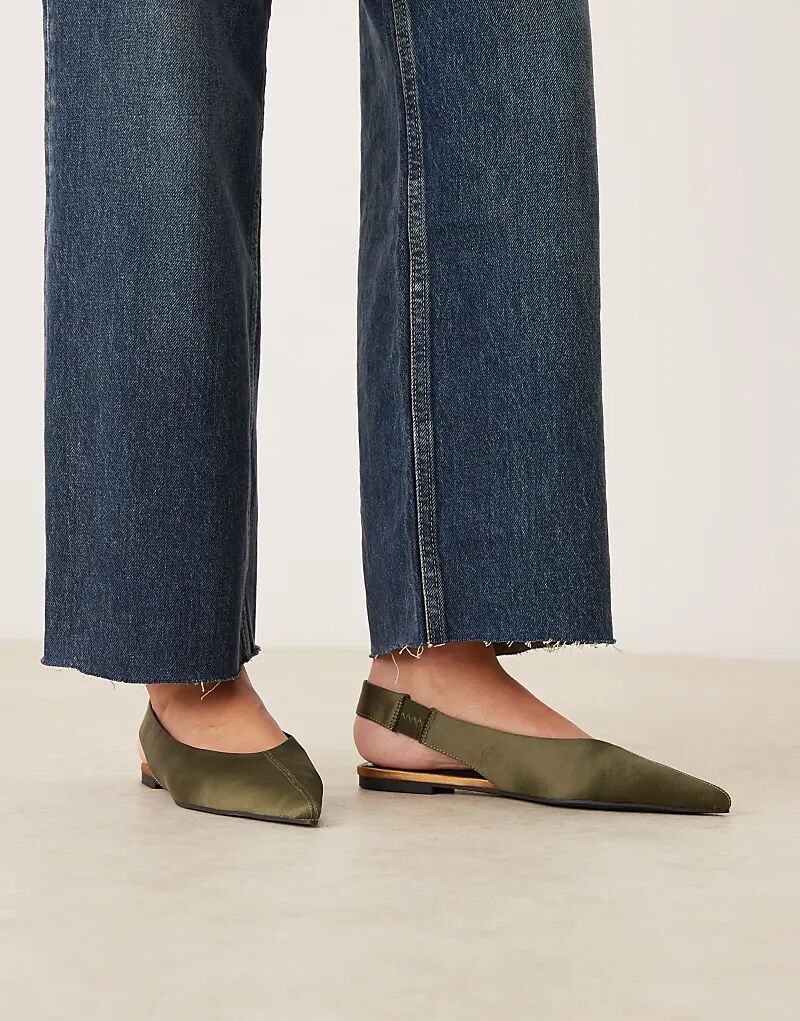 Балетки Linford с открытой пяткой ASOS DESIGN из зеленого атласа