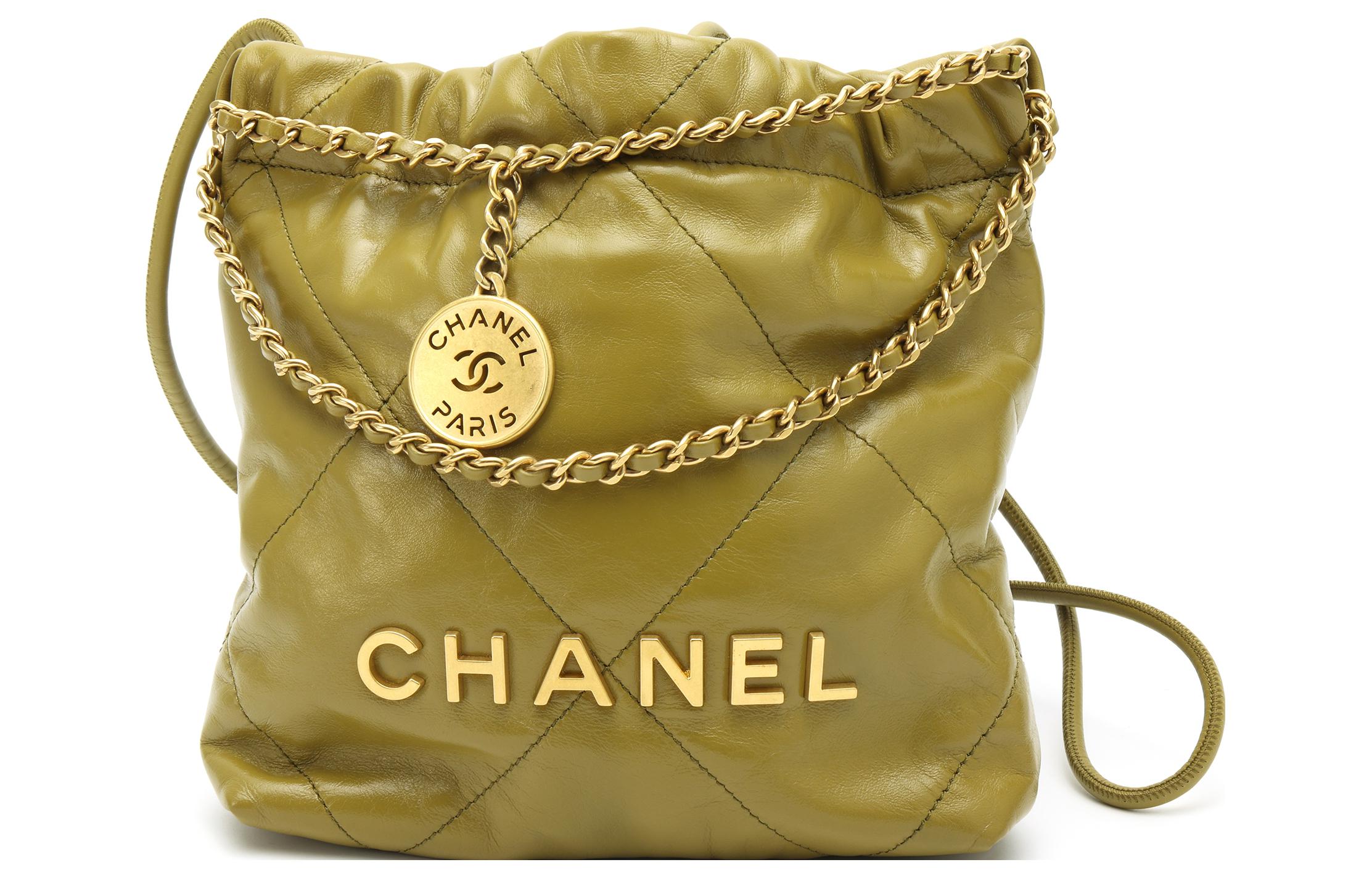 CHANEL Сумка-ведро из яркой телячьей кожи Мини женская оливково-зеленая сумка через плечо — фото 2