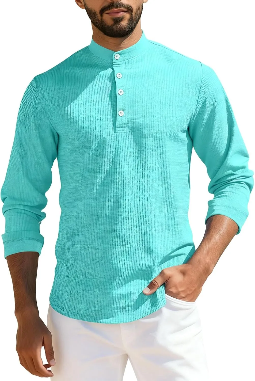 

Xiaojake мужская длинная футболка-поло slim fit waffle Xiaojmake