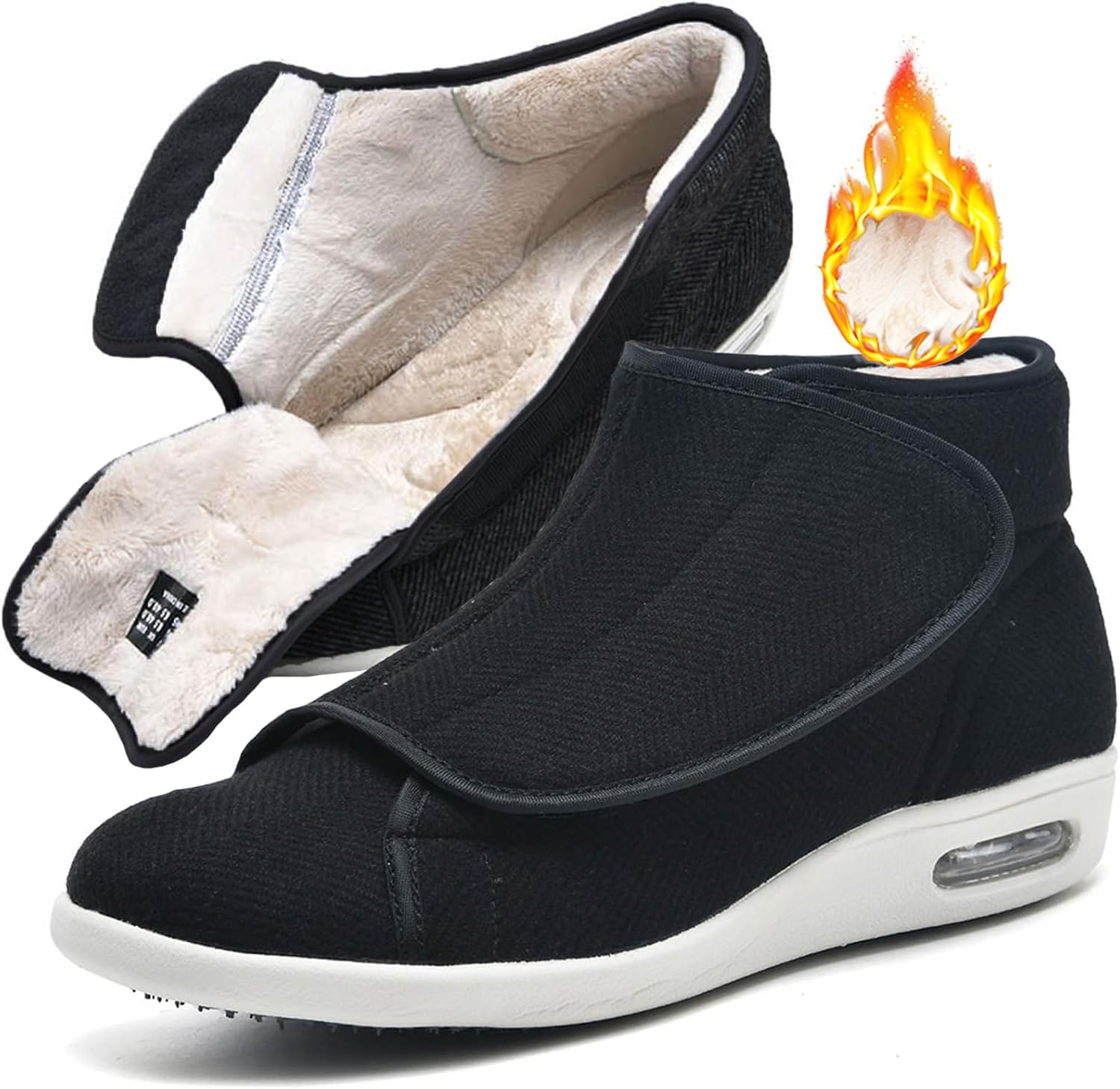 

Мужские зимние ботинки с дополнительной шириной и утепленные, женские регулируемые легкие зимние тапочки с противоскользящей подошвой, унисекс для артрита и отеков, домашняя обувь для улицы и дома Bumuam, черный