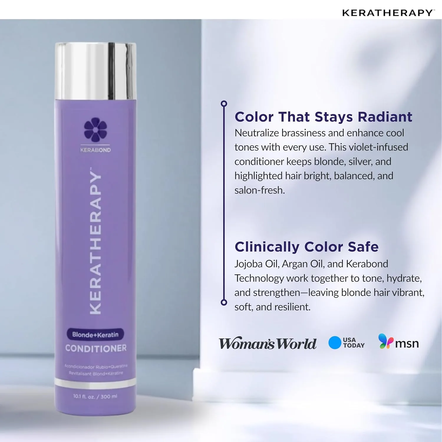 KERATHERAPY Keratin Infused Totally Blonde Violet Toning Conditioner, 300 мл - фиолетовый кондиционер с кератином для блонда, седины и мелирования, без сульфатов и парабенов, purple — фото 3