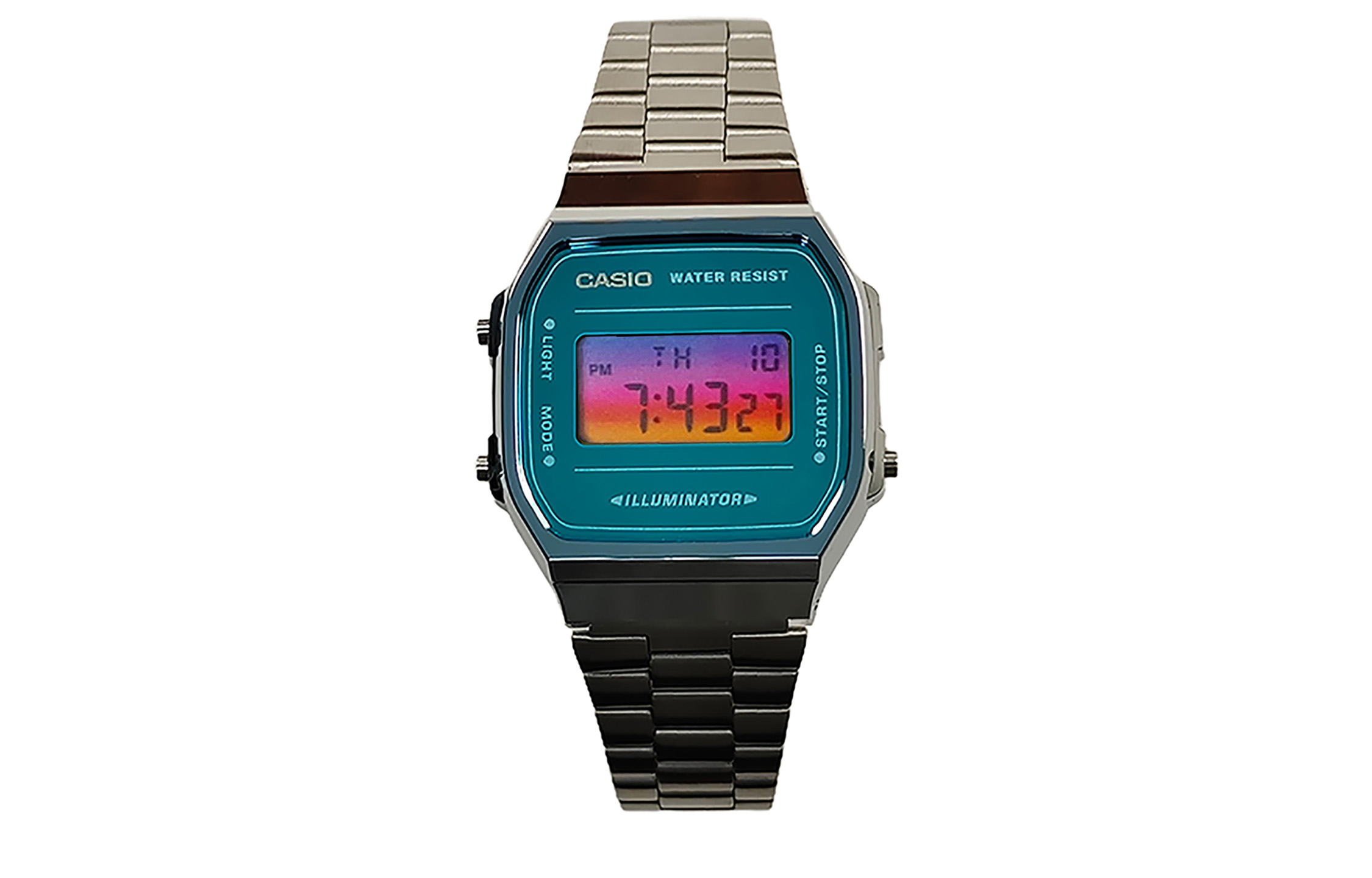 

CASIO Часы Retrofit Series Quartz Movement Stainless Steel Strap Watch Men's Watch Blue Dial, Blue Dial, Purple, Yellow Gradient, Watch Crystal