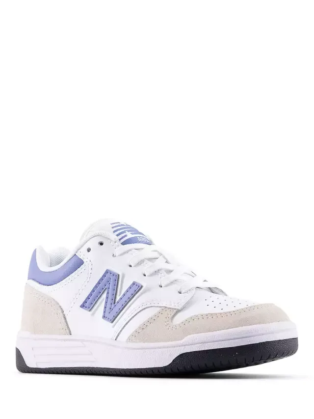 Детские кожаные кроссовки на шнуровке 480, бело-голубые New Balance — фото 2