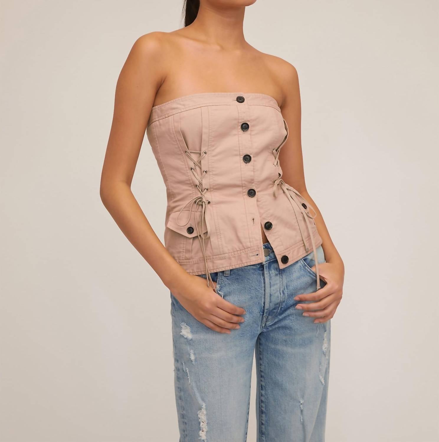 

Топ Oakley Canvas Lace Up Corset в цвете Sandshell MARISSA WEBB