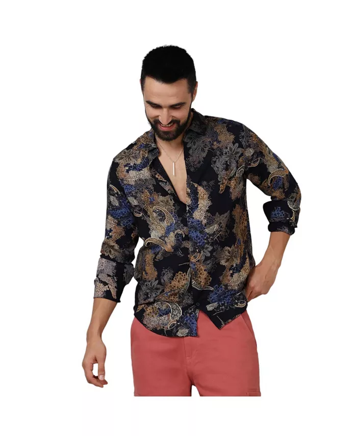 

Мужская рубашка Royal Blue & Midnight Black Paisley Flora Campus Sutra, синий