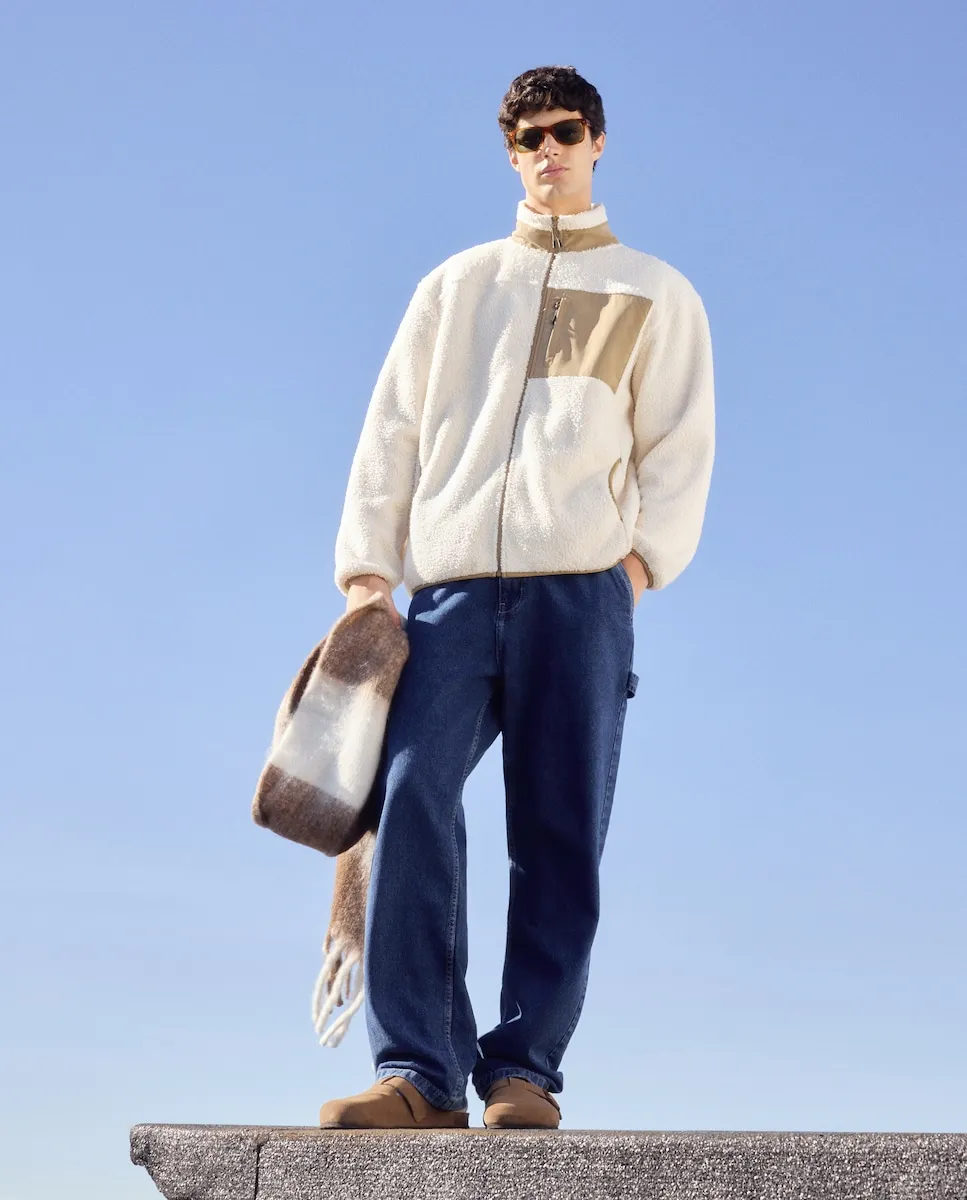 

Мужская куртка-бомбер с карманами из нейлона с овчиной Green Coast, белый