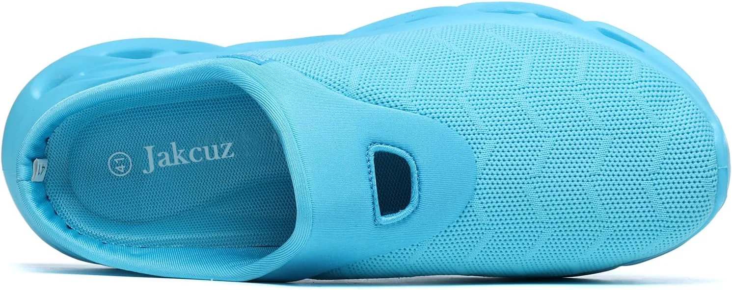 Jakcuz Men Slip On Mules Легкие кроссовки с открытой пяткой Дышащие прогулочные туфли, синий — фото 4