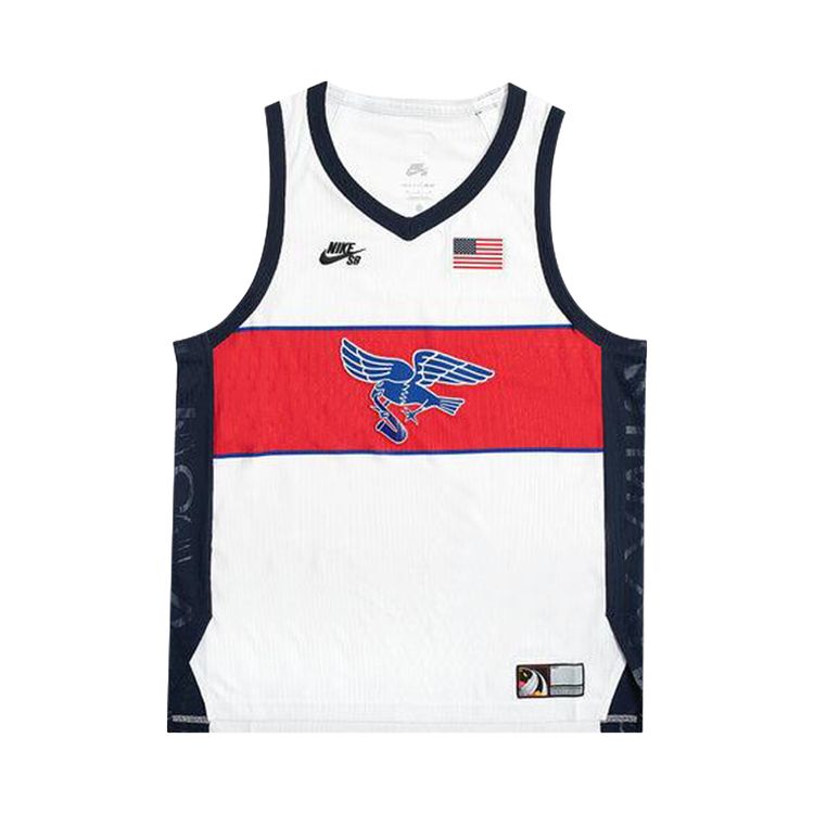 

Джерси Nike SB Team USA Dri-FIT ADV Sleeveless Skate Jersey White/Sport Red/Obsidian/Black, белый