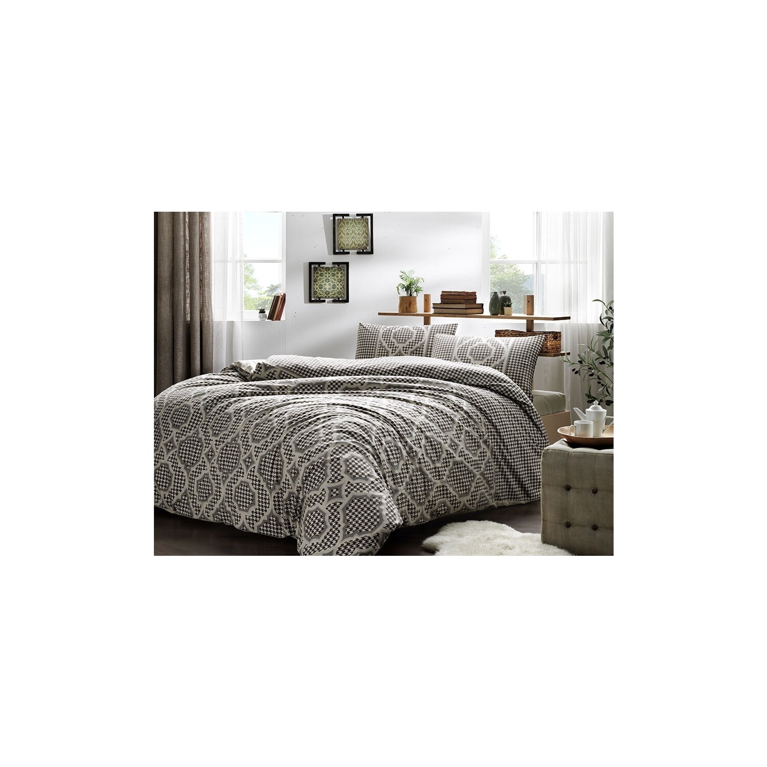 

Комплект постельного белья Tac Double Ranforce Evana Brown