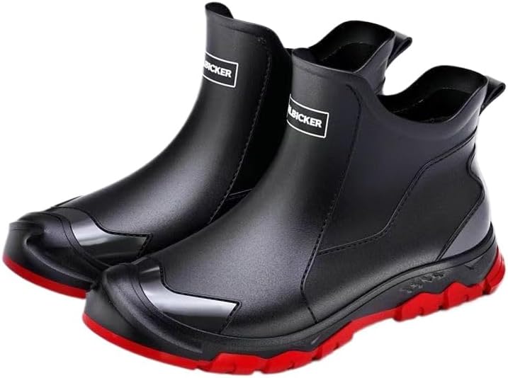 

Мужские короткие дождевые ботинки Hhhchpm, легкие, водонепроницаемые, готовые для работы в саду, с противоскользящей подошвой, подкладкой из замши, стильным средним каблуком из резины, идеально подходят для ношения на улице, красный