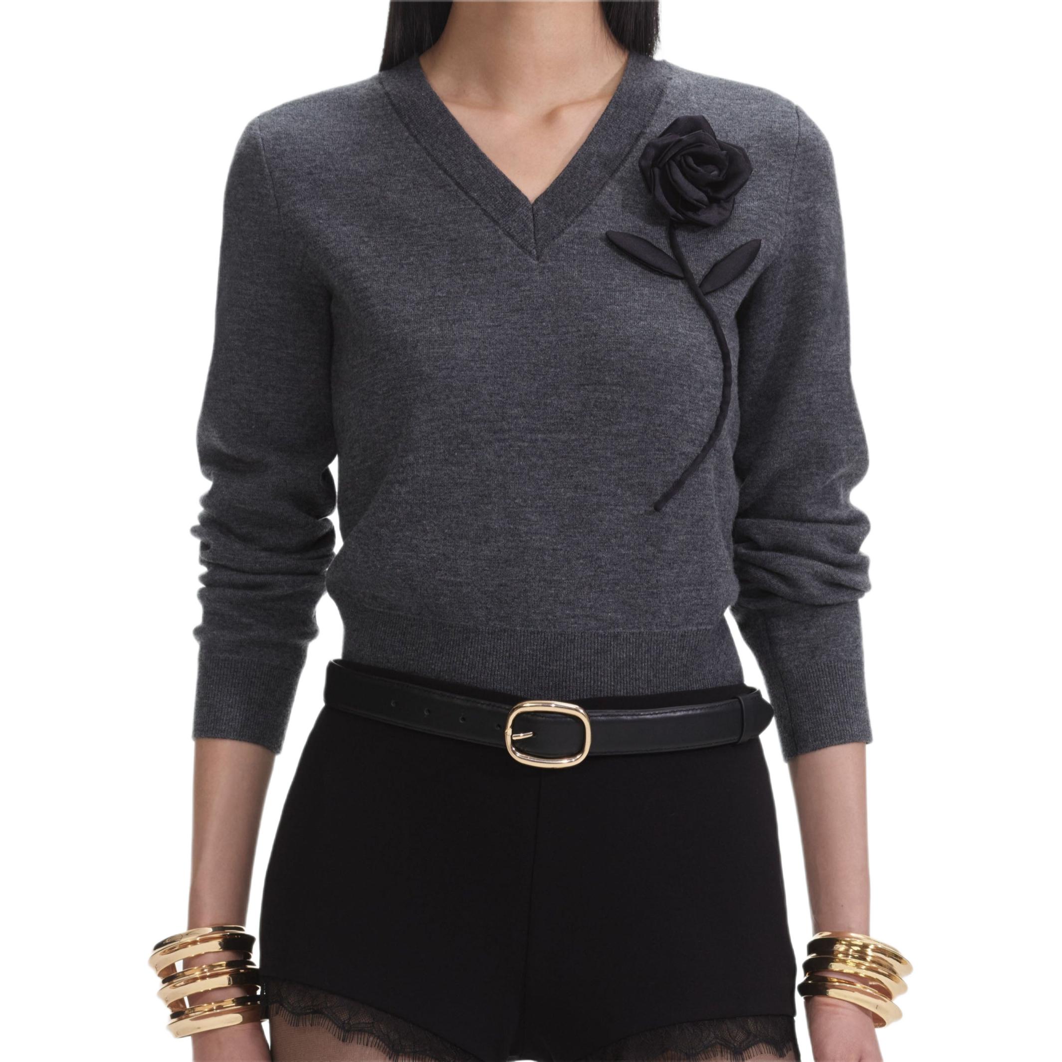 

Свитер с цветным аппликацией Self-portrait, серый