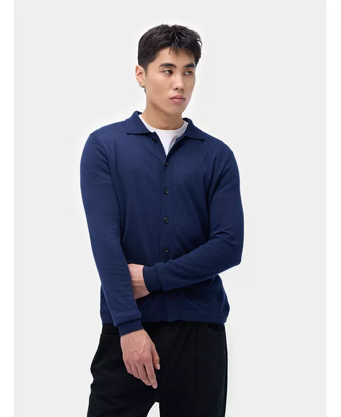 

Мужской кардиган с воротником-поло из кашемира и шелка Gobi Cashmere, синий