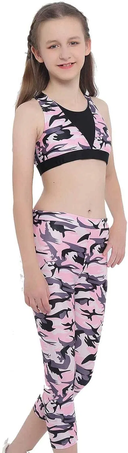 Детский спортивный комплект из топа и леггинсов iiniim, Camouflage Pink — фото 3