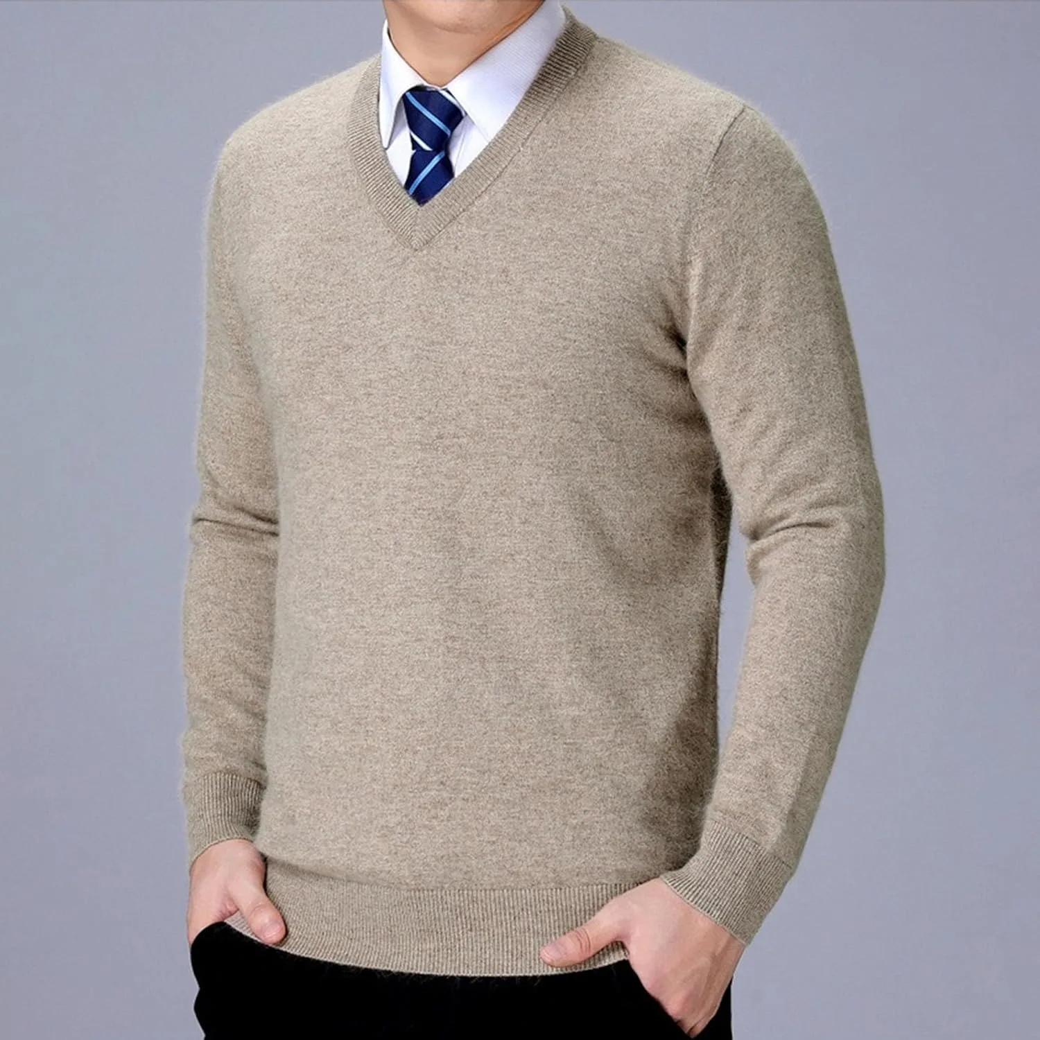 Мужской свитер с V-образным вырезом Relaxed Fit, зимний — фото 3