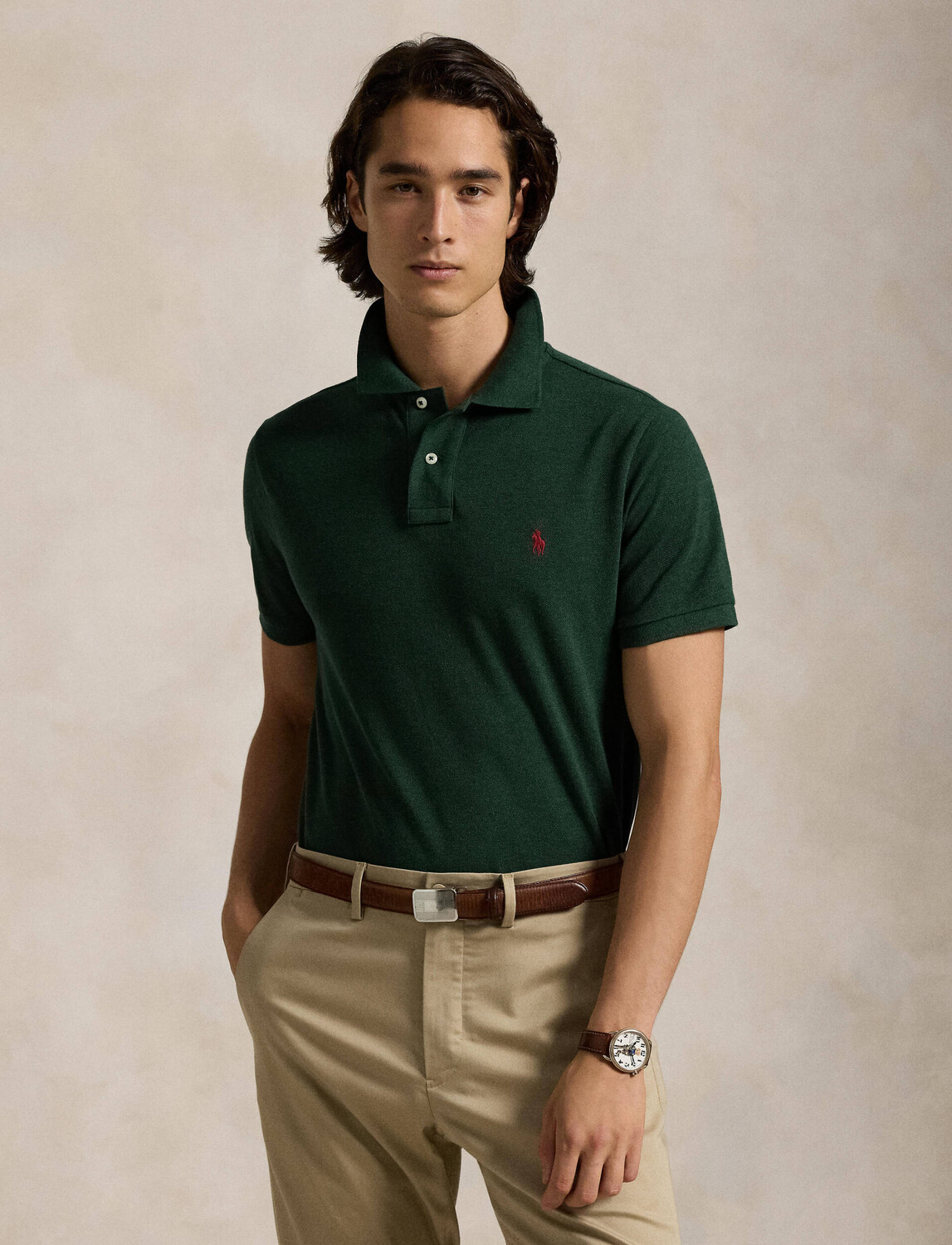 

Поло POLO RALPH LAUREN pique Slim Fit, зеленый