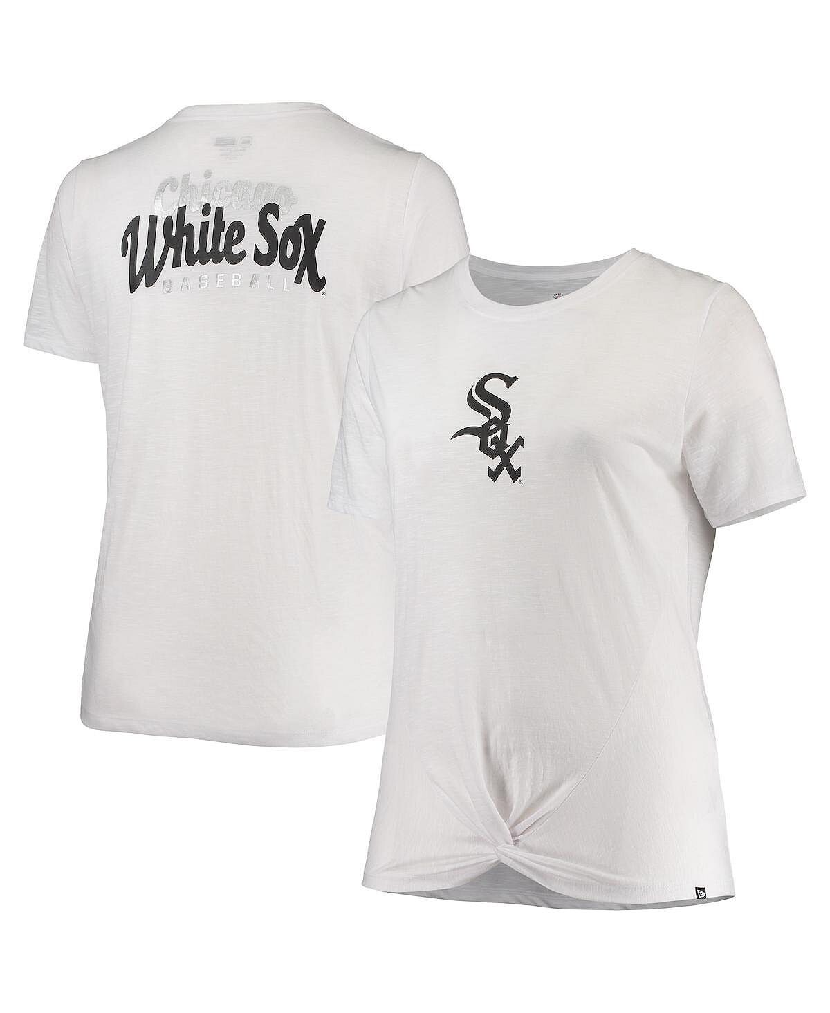

Женская белая футболка Chicago White Sox размера плюс 2 с узлом спереди New Era, белый
